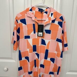 Bad Birdie Geometric Men's Shirt - Pink, Orange, and Blue